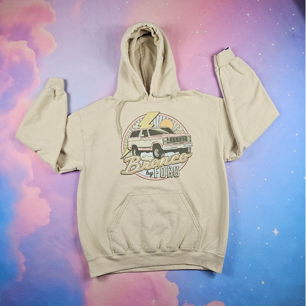 Ford‎ Bronco Hoodie Mens XS Beige Graphic Pullover Sweatshirt Licensed Good - Picture 2 of 7